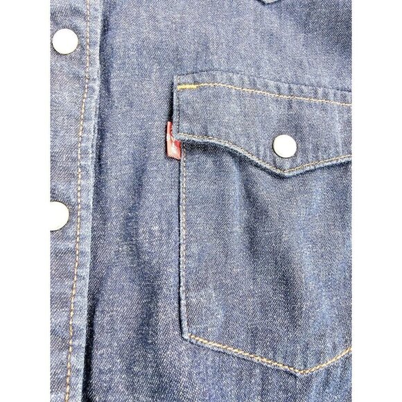 Levi's Classic Size Small Women Blue Pearl Snap Logo Tag Long Sleeve Denim Shirt - Picture 7 of 13